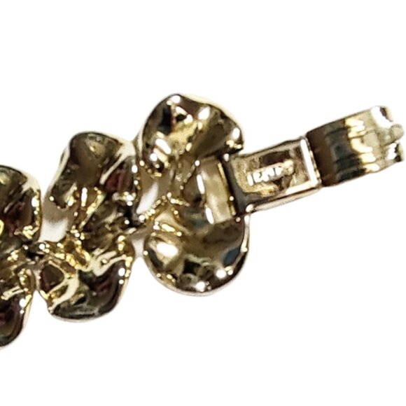 Vintage 1960s Silvery Gold Tone Flower Leaves Designer Link Bracelet By Lisner - Picture 3 of 5